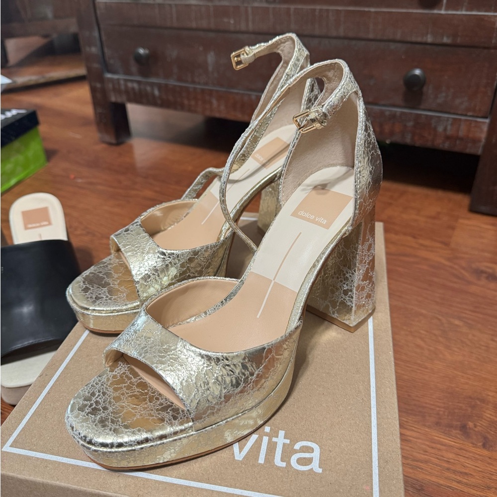 Dolce Vita Metallic Gold Block Heel Sandals